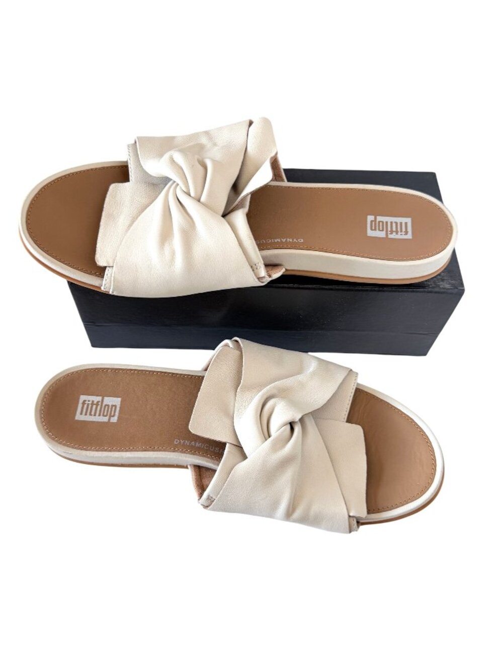 FitFlop Gracie Soft Twist Beige Leather Slide Sandal Size US 9